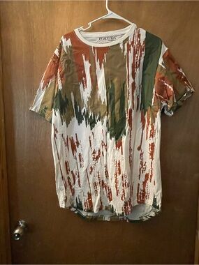 Evolution Short-Sleeve Crew Tee in White with Olive and Rust Paint-Stripe